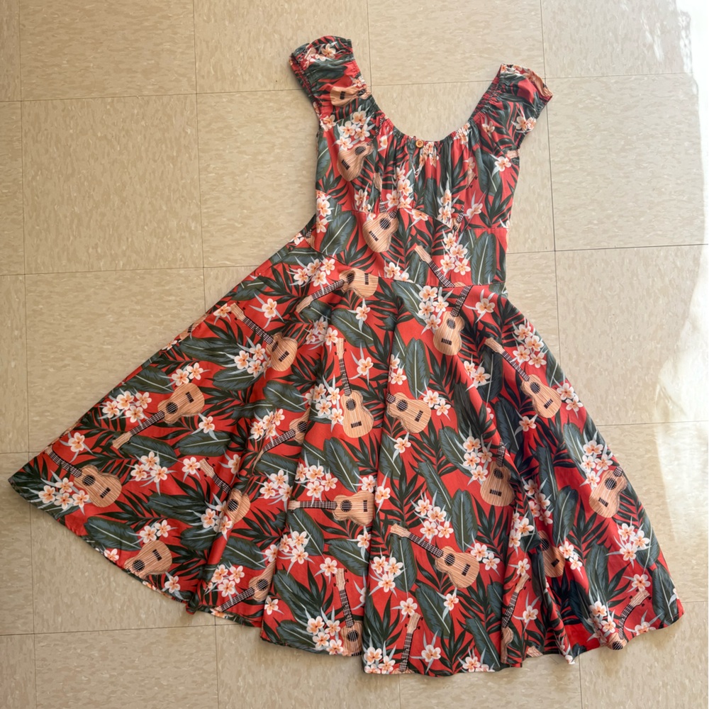 Hell Bunny Ukulele Tiki Dress with Tropical Print